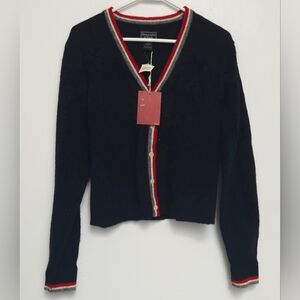 Abercrombie & Fitch 1997 Navy Red Stripe Open Cardigan Wool Blend Sz Large Nwt